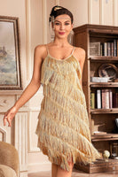 Laden Sie das Bild in den Galerie-Viewer, Graue Spaghettiträger Fransen Roaring 20s Great Gatsby Kleid