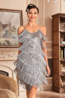 Laden Sie das Bild in den Galerie-Viewer, Königsblaues Spaghettiträger-Kleid mit Fransen Roaring 20s Great Gatsby Kleid