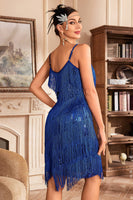 Laden Sie das Bild in den Galerie-Viewer, Goldenes Spaghettiträger Fransen Roaring 20s Great Gatsby Kleid