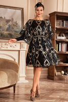 Laden Sie das Bild in den Galerie-Viewer, Schwarzes 1920er Jahre Glitzer-Paillettenkleid mit Fledermausärmeln