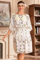 Laden Sie das Bild in den Galerie-Viewer, Weißes Glitzerndes 1920er Jahre Fledermauskleid mit Pailletten