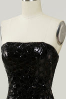 Laden Sie das Bild in den Galerie-Viewer, Schwarzes trägerloses Pailletten Meerjungfrau Ballkleid