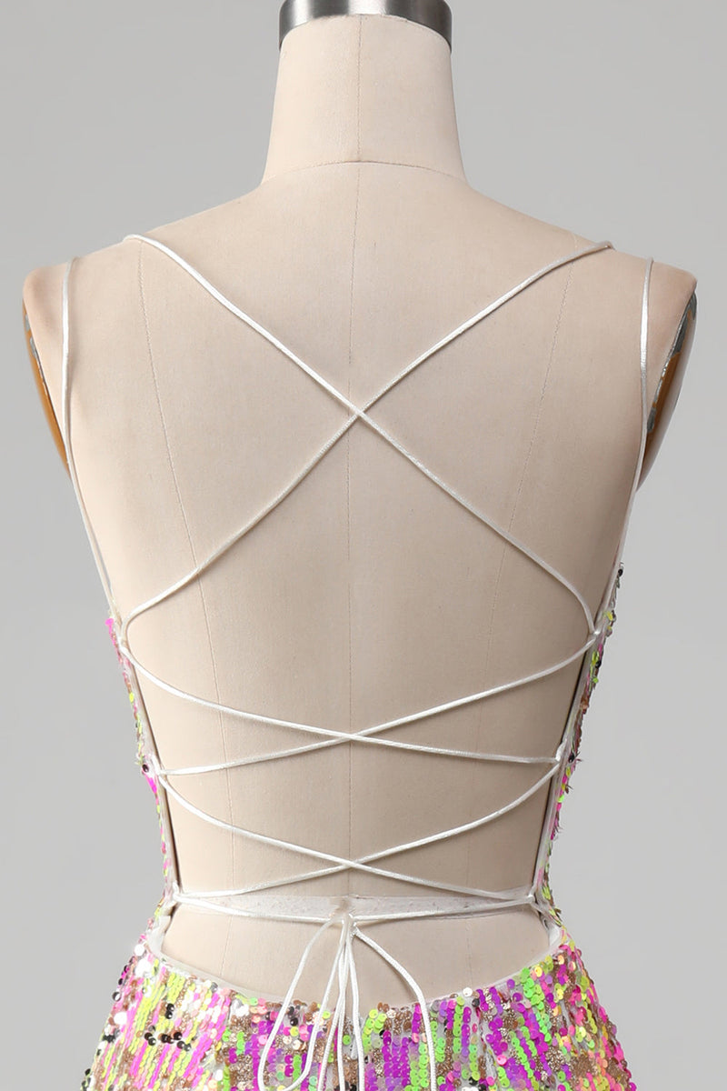 Laden Sie das Bild in den Galerie-Viewer, Rosa Glitzerndes Meerjungfrauen Ballkleid mit Schlitz