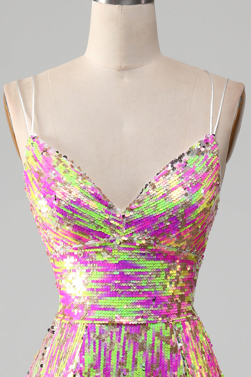 Laden Sie das Bild in den Galerie-Viewer, Rosa Glitzerndes Meerjungfrauen Ballkleid mit Schlitz