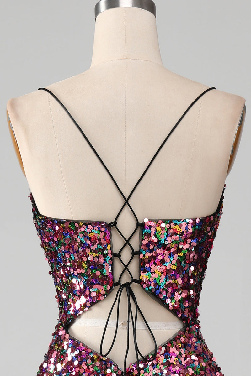 Laden Sie das Bild in den Galerie-Viewer, Lila Meerjungfrau Glitzerndes Ballkleid mit Schlitz