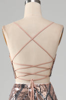 Laden Sie das Bild in den Galerie-Viewer, Glitzerndes Zweiteiliges Etui Abschlussballkleid mit Fransen