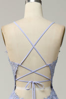 Laden Sie das Bild in den Galerie-Viewer, Spaghettiträger A Linie Helllila Langes Ballkleid mit Spitze