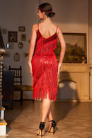 Laden Sie das Bild in den Galerie-Viewer, Rotes Roaring 20s Gatsby Flapper Kleid mit Fransen