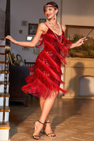 Laden Sie das Bild in den Galerie-Viewer, Rotes Roaring 20s Gatsby Flapper Kleid mit Fransen