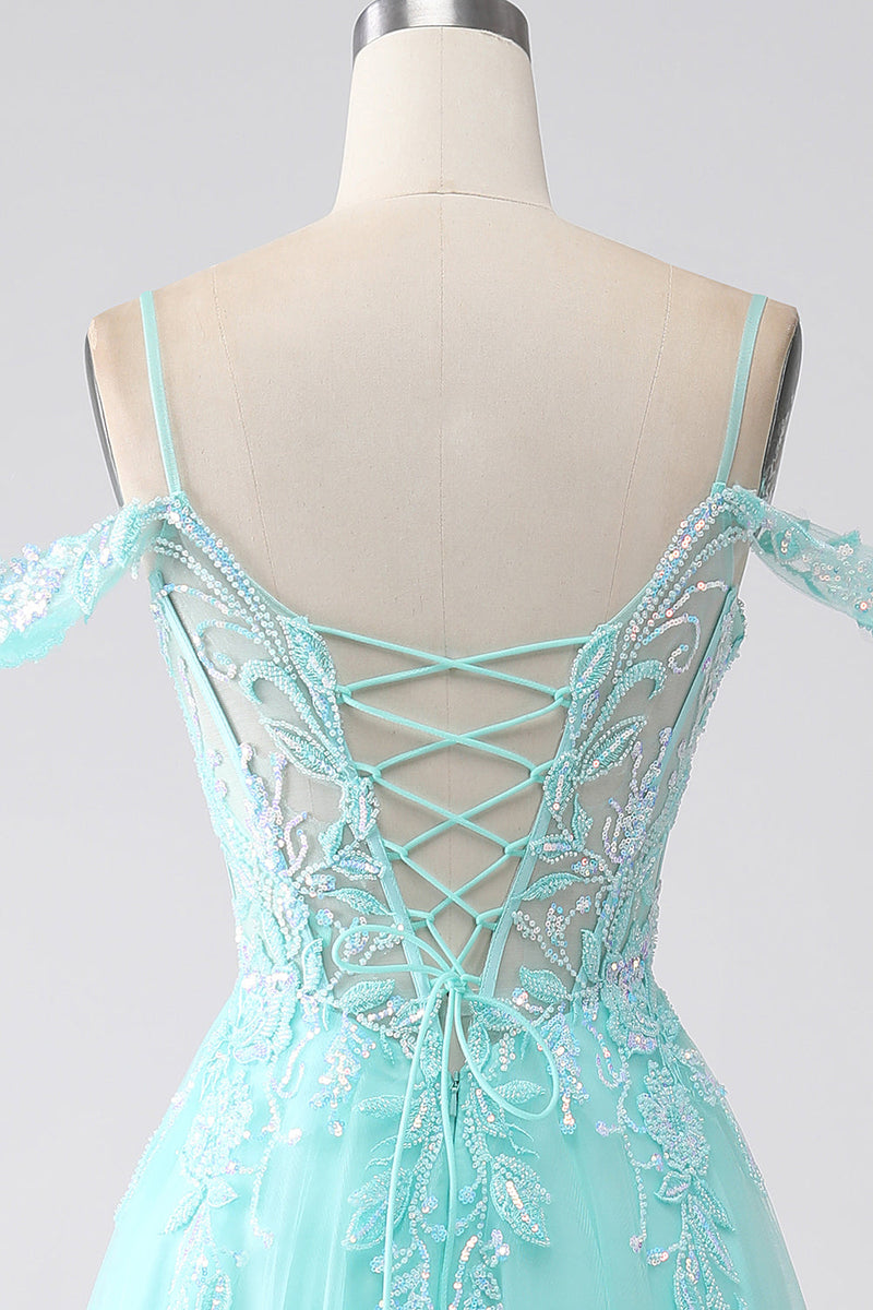 Laden Sie das Bild in den Galerie-Viewer, Hellgrünes Kleid mit Pailletten für den Abschlussball