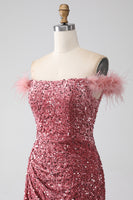 Laden Sie das Bild in den Galerie-Viewer, Meerjungfrau Schulterfreies Pailletten Ballkleid mit Schlitz