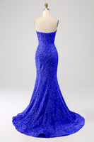 Laden Sie das Bild in den Galerie-Viewer, Orange Meerjungfrau Sweetheart Sweep Train Abschlussballkleid mit Pailletten