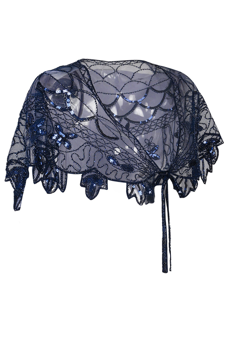 Laden Sie das Bild in den Galerie-Viewer, 1920er Jahre Damenumhang mit goldenen Blumenpailletten