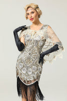 Laden Sie das Bild in den Galerie-Viewer, 1920er Jahre Damenumhang mit goldenen Blumenpailletten