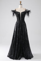 Laden Sie das Bild in den Galerie-Viewer, A-Linien Pailletten Langes Ballkleid mit Schlitz