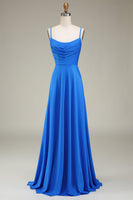 Laden Sie das Bild in den Galerie-Viewer, Rosa A-Linie Spaghettiträger Ballkleid mit Plissee