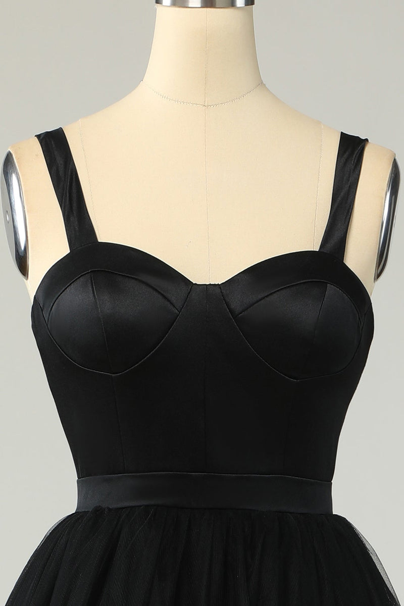 Laden Sie das Bild in den Galerie-Viewer, Hellblau A Linie Spaghettiträger Tüll Abschlusskleider