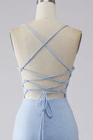 Laden Sie das Bild in den Galerie-Viewer, Hellblaues Glitzerndes Meerjungfrauen-Ballkleid mit Schlitz