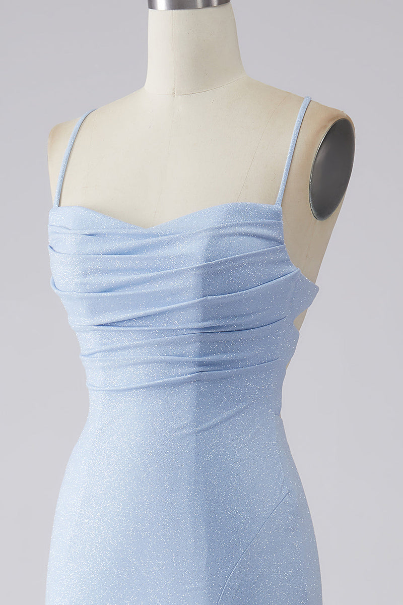 Laden Sie das Bild in den Galerie-Viewer, Hellblaues Glitzerndes Meerjungfrauen-Ballkleid mit Schlitz