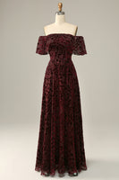 Laden Sie das Bild in den Galerie-Viewer, Burgund Blume Schulterfreies Abendkleid