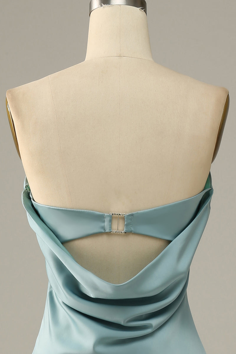 Laden Sie das Bild in den Galerie-Viewer, Grau blau Satin Meerjungfrau Brautjungfernkleid