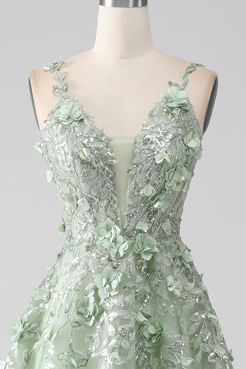 Laden Sie das Bild in den Galerie-Viewer, Salbei A-Linie Langes Korsett mit Abnehmbaren Ärmeln und Blumen