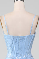 Laden Sie das Bild in den Galerie-Viewer, Hellblaues Meerjungfrauen Glitzerndes Pailletten Langes korsett Ballkleid