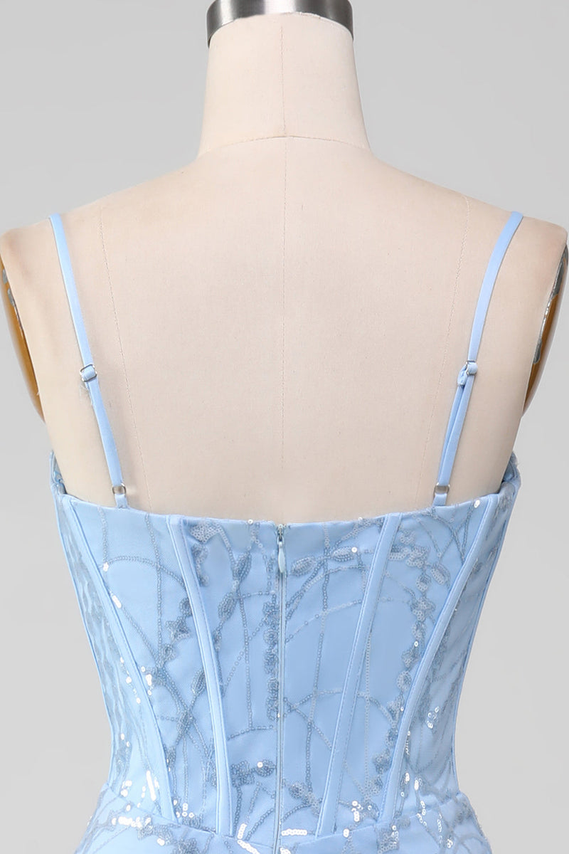 Laden Sie das Bild in den Galerie-Viewer, Hellblaues Meerjungfrauen Glitzerndes Pailletten Langes korsett Ballkleid