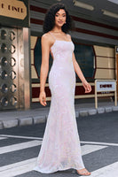 Laden Sie das Bild in den Galerie-Viewer, Trendiges Etui Spaghettiträger Rosa Langes Ballkleid mit Geteilter Vorderseite