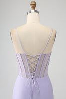 Laden Sie das Bild in den Galerie-Viewer, Glitzer Flieder Korsett Meerjungfrau Langes Ballkleid mit Schlitz