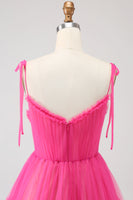Laden Sie das Bild in den Galerie-Viewer, Fuchsia A-Linie Tüll Langes Ballkleid mit Rüschen