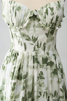 Laden Sie das Bild in den Galerie-Viewer, Grünes A-Linie Spaghettiträger Bedrucktes Langes Ballkleid mit Schlitz