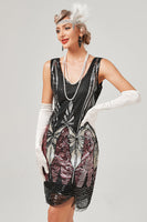 Laden Sie das Bild in den Galerie-Viewer, Schwarz & Rot Kurze Pailletten 1920er Jahre Kleid