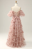 Laden Sie das Bild in den Galerie-Viewer, Elfenbein Rote Blume Schulterfreies Ballkleid