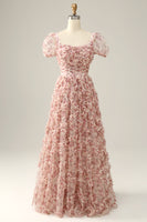 Laden Sie das Bild in den Galerie-Viewer, Elfenbein rote Blume Quadratischer Ausschnitt Ballkleid