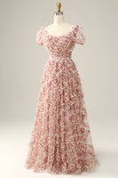 Laden Sie das Bild in den Galerie-Viewer, Elfenbein rote Blume Quadratischer Ausschnitt Ballkleid