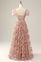 Laden Sie das Bild in den Galerie-Viewer, Elfenbein rote Blume Quadratischer Ausschnitt Ballkleid