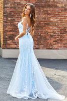 Laden Sie das Bild in den Galerie-Viewer, Hellblaues Meerjungfrauen Glitzerndes Perlenbesetztes Langes Ballkleid