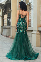 Laden Sie das Bild in den Galerie-Viewer, Dunkelgrünes Meerjungfrauen Atemberaubendes Langes Ballkleid mit Applikationen