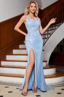 Laden Sie das Bild in den Galerie-Viewer, Meerjungfrau Hellblaues Stilvolles Langes Ballkleid mit Applikationen