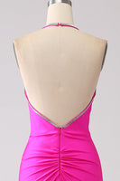 Laden Sie das Bild in den Galerie-Viewer, Fuchsia Meerjungfrau Neckholder Rückenfreies Langes Ballkleid