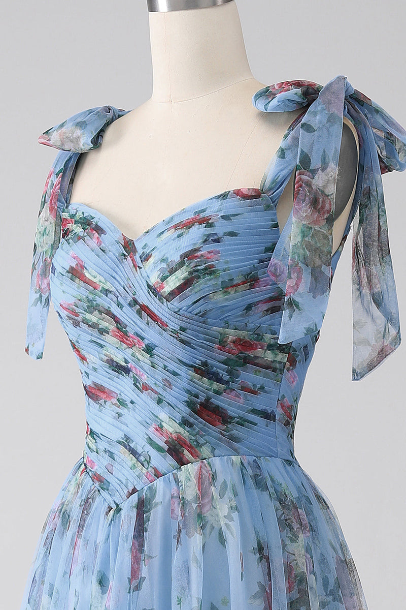 Laden Sie das Bild in den Galerie-Viewer, Lavendeles A-Linie Langes Ballkleid mit Drucken und Verstellbaren Trägern