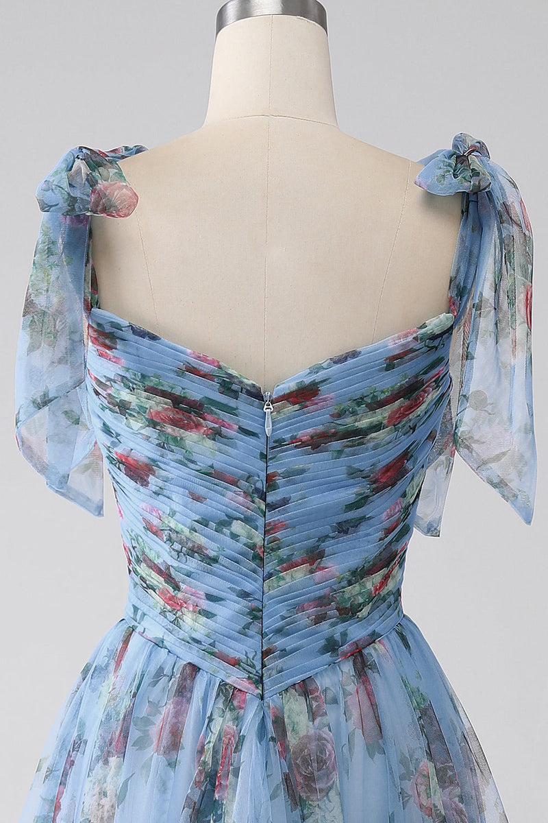 Laden Sie das Bild in den Galerie-Viewer, Lavendeles A-Linie Langes Ballkleid mit Drucken und Verstellbaren Trägern