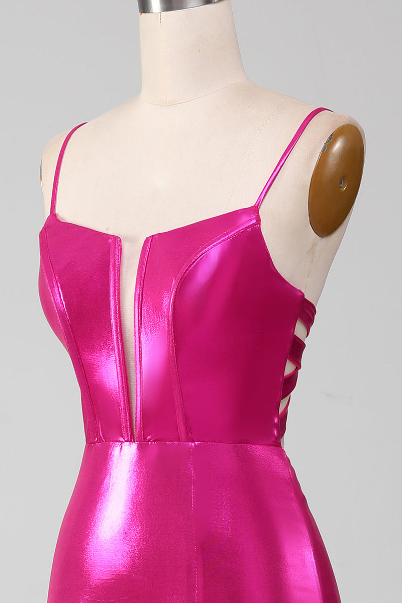 Laden Sie das Bild in den Galerie-Viewer, Glitzerndes, pinkfarbenes Meerjungfrauen-Kleid für den Abschlussball mit Schlitz