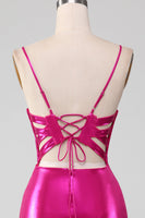 Laden Sie das Bild in den Galerie-Viewer, Glitzerndes, pinkfarbenes Meerjungfrauen-Kleid für den Abschlussball mit Schlitz