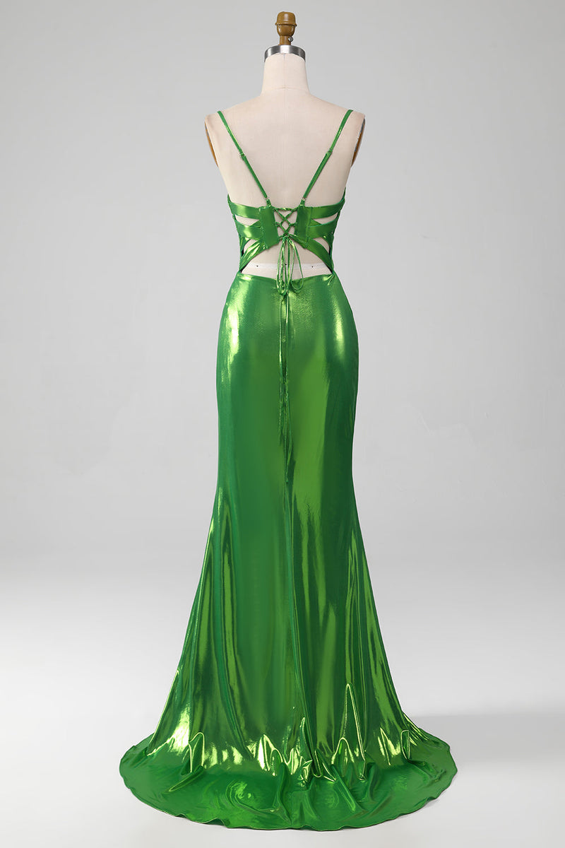 Laden Sie das Bild in den Galerie-Viewer, Glitzerndes, pinkfarbenes Meerjungfrauen-Kleid für den Abschlussball mit Schlitz