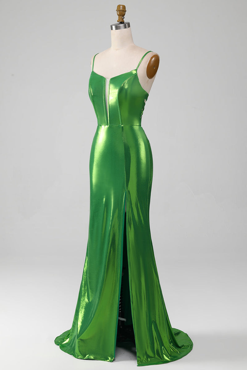 Laden Sie das Bild in den Galerie-Viewer, Glitzerndes, pinkfarbenes Meerjungfrauen-Kleid für den Abschlussball mit Schlitz