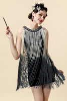 Laden Sie das Bild in den Galerie-Viewer, Apricot Fransen Flapper Kleid mit 20er Jahre Accessoires Set