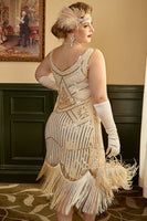 Laden Sie das Bild in den Galerie-Viewer, Apricot Plus Size 1920er Jahre Gatsby Kleid mit 20er Jahre Zubehör Set