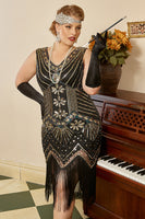 Laden Sie das Bild in den Galerie-Viewer, Schwarzes 1920er Jahre Plus Size Perlen Pailletten Flapper Kleid